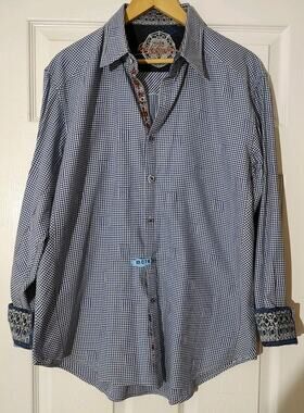 Men's Robert Graham Blue Button Shirt Cotton Chain Geometric - Large